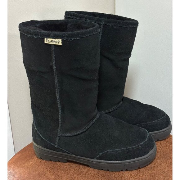 BEARPAW MEADOW MID-CALF SUEDE WINTER BOOTS BLACK FLATS WOMENS SIZE 6 - Picture 1 of 7